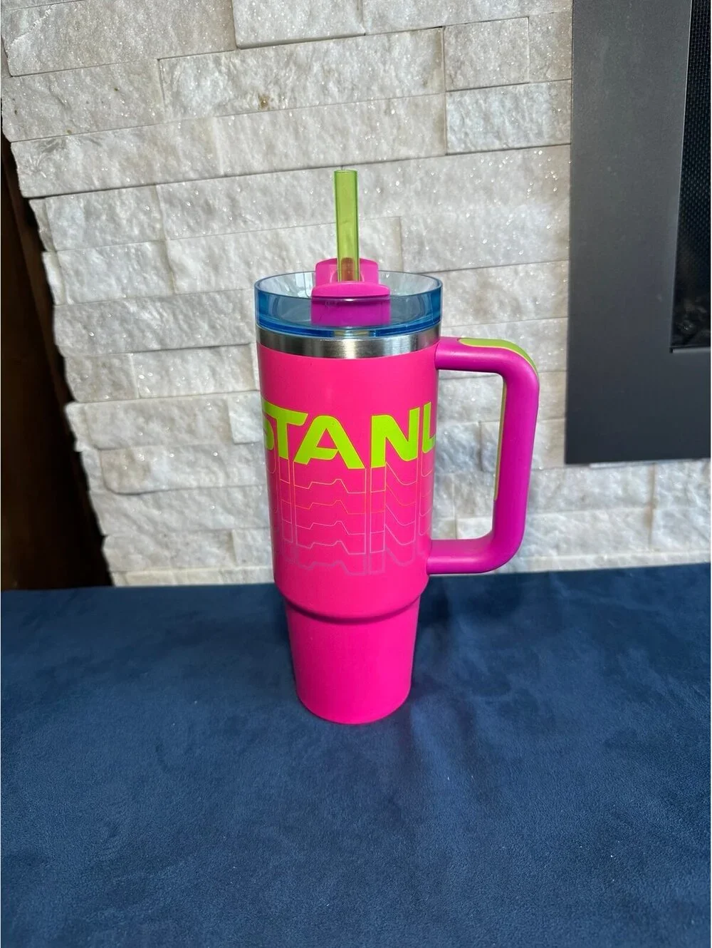 Neon pink STANLEY Tumbler Cup with Handle and Straw